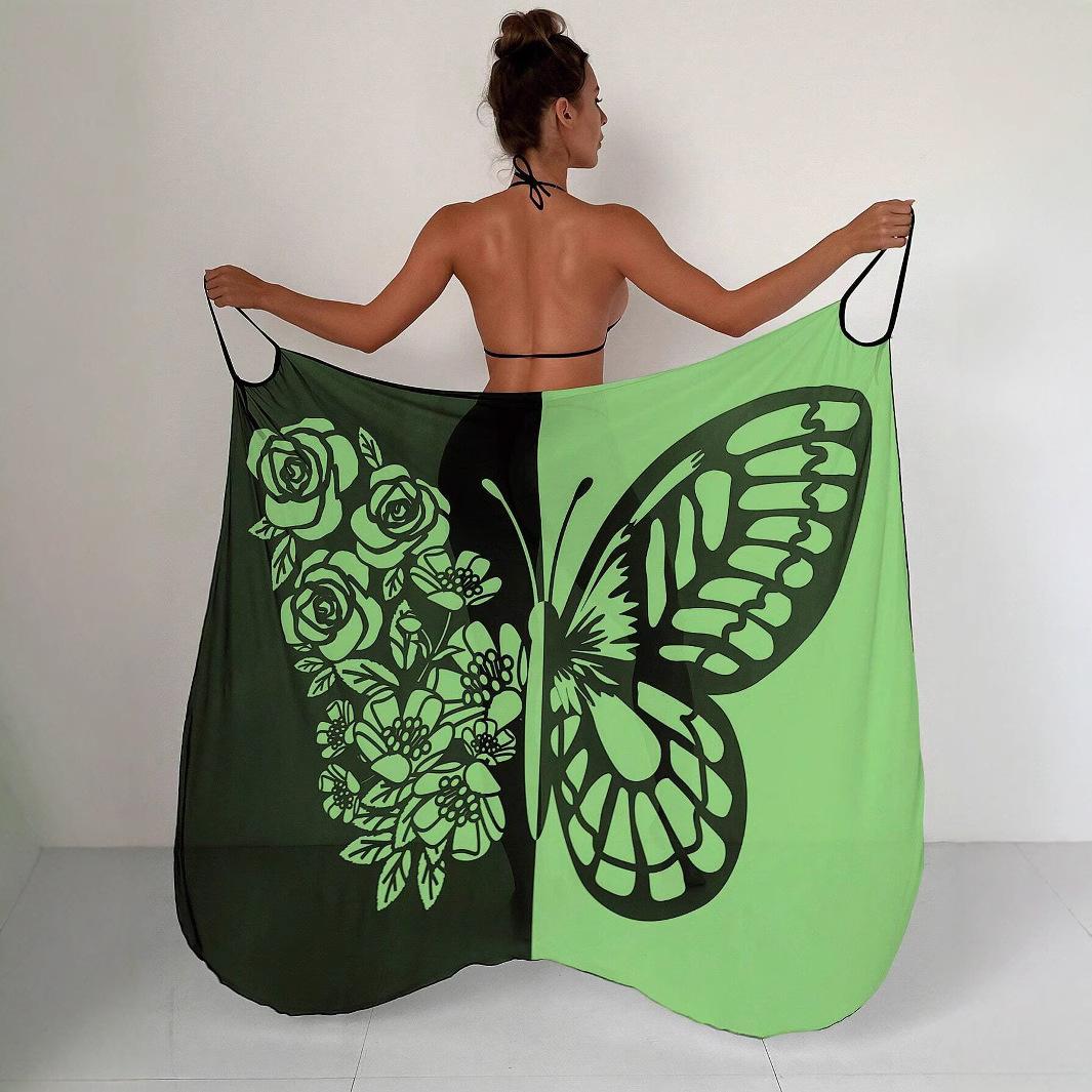 

Sexy Butterfly Print Cover Up Women Black Patchwork Mesh Dress Tunic Bikini Lady Elegant Bath Sarong Wrap Skirt Beachwear XS зелёный