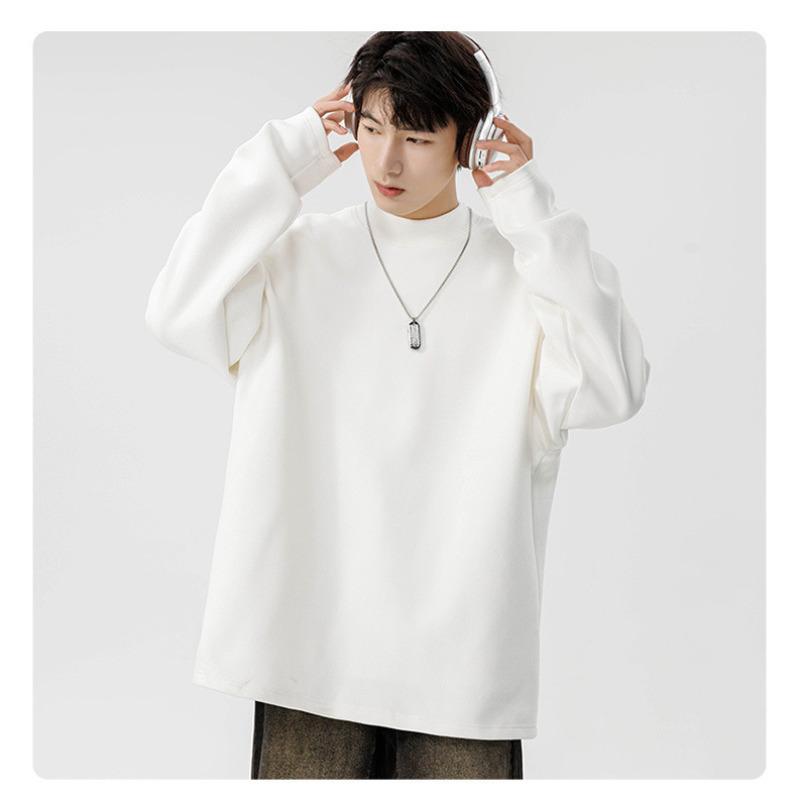 Long Sleeve T-Shirt Men's Spring, Autumn and Winter Japanese Trendy Brand Hatless Pullover High Neck Men's Fleece Sweater