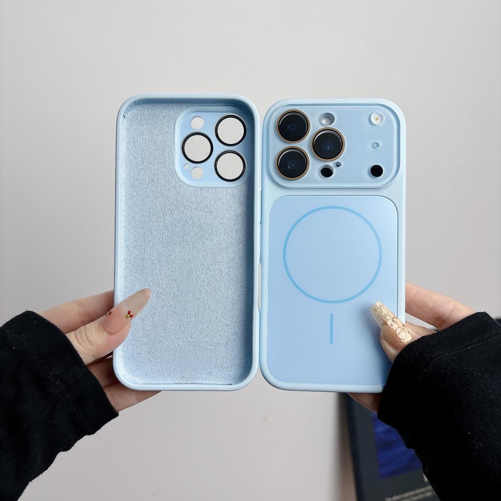 Fashion Silicone Large Window Acrylic Backplane Phone Case For iPhone 17 16 15 14 13 Pro Max For Magsafe Magnetic Charge Cover