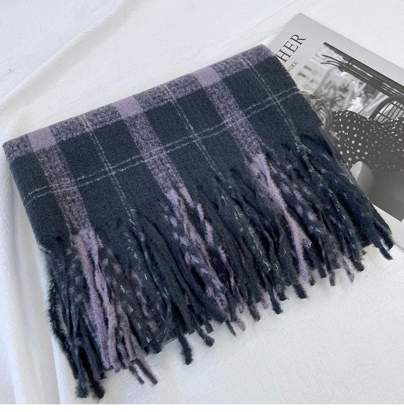 2024 Autumn/Winter Women's Plaid Scarf - Versatile Medium/Long Imitation Cashmere Tassel Shawl