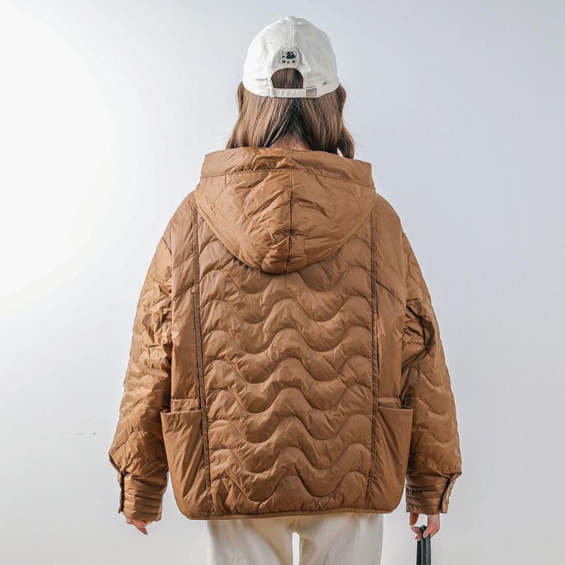 Feather winter new 90 white duck down solid color versatile fashion loose simple coat down jacket women