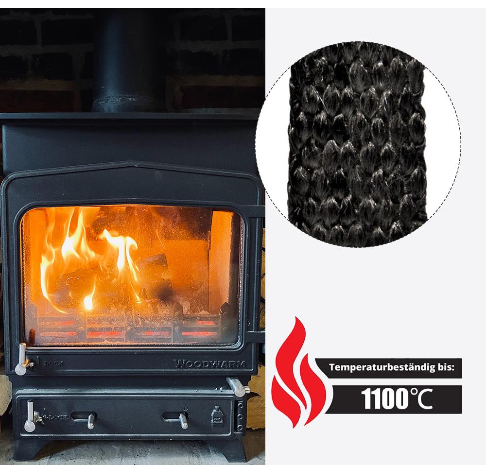 10/15mm Fireplace Sealing Rope Wood Burning Stove Door Self-Adhesive Fiberglass Sealing Cord Replacement  Black Gasket Tape