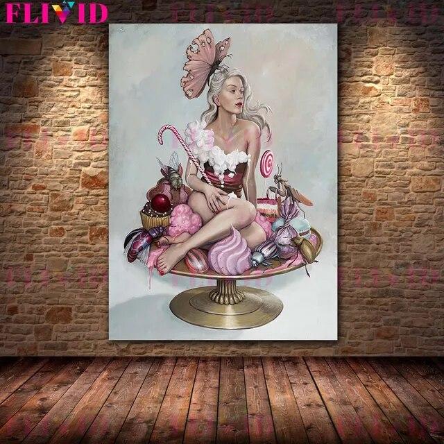 Butterfly Fairy,Mermaid Lady,Chessboard Queen Wall Art Canvas Painting Thorn Witch Surreal Art Poster And Print Home Decoration No Frame