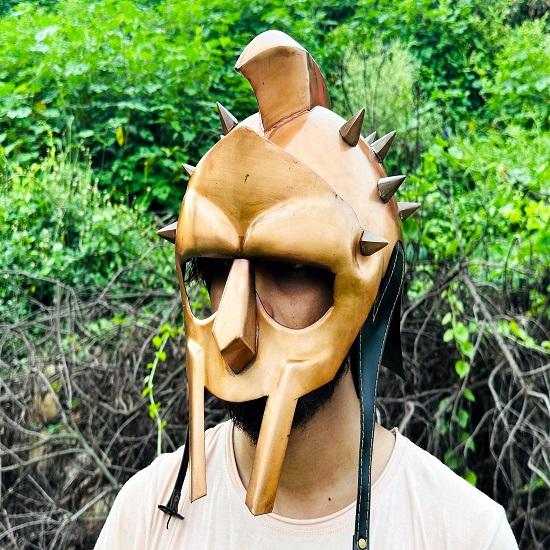 Hełm gladiatora King Maximus Decimus meridiany Miedziane wykończenie hełmy pancerza z wewnętrzną wyściółką Średniowieczna zbroja rycerska Cosplay hełm prezent
