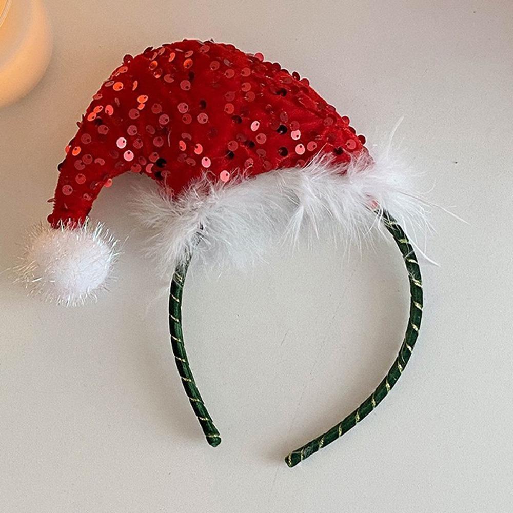 Red Christmas Hat Hair Hoop Festival Merry Christmas Headbands Cute   Party Favors