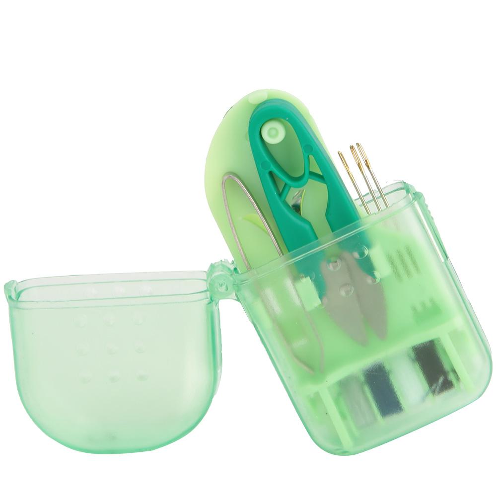 Exquisite and Portable Mini Macaron Color Plastic Sewing Tool Box Needle Scissors(Green)