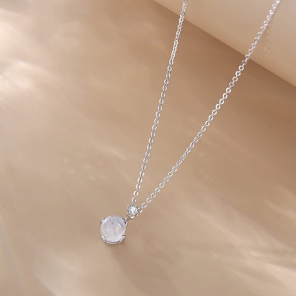 FANCIME Platinum Necklace for Natural Diamond and Moonstone June Perfect for White and Gift Wrapping Women, Pendant, Birthstone, Day, Mother's Day,