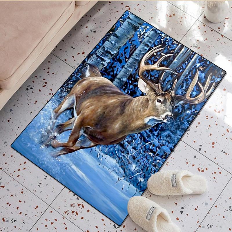 1Pc Animal Deer Print Rug - Home Decoration Carpet For Living Room Bedroom Flooring Computer Chair Area Rug