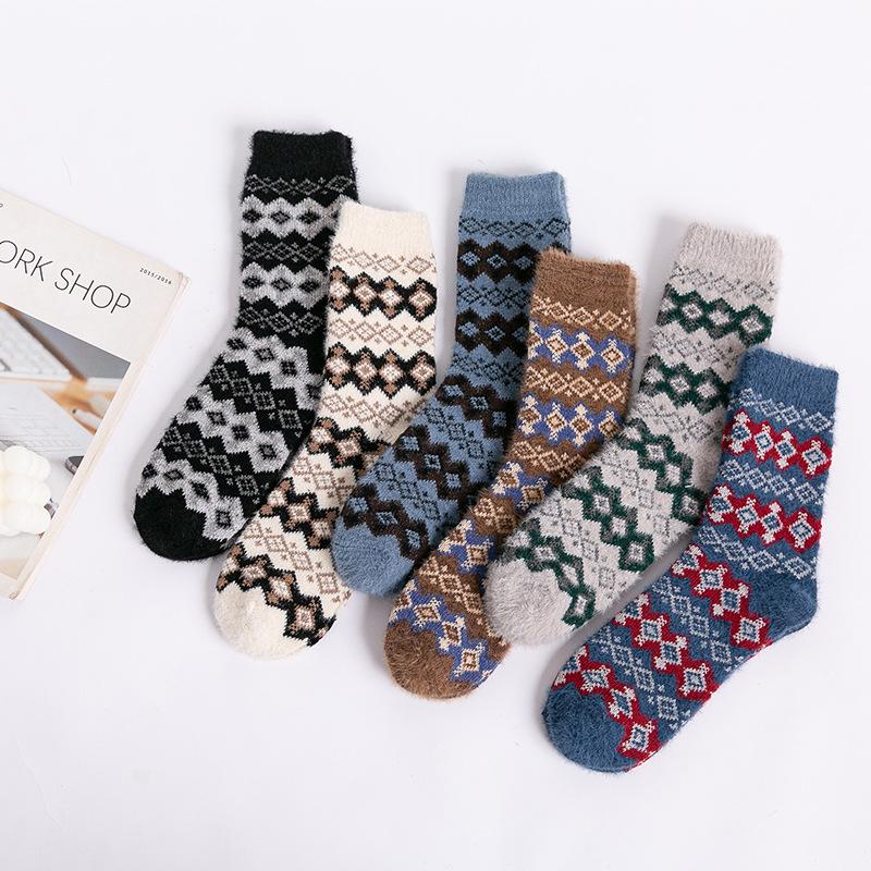 3 Pairs of Socks: Women's Mid-calf Socks with Thickened Faux Mink Wool and Warm Women's Rabbit Wool Socks
