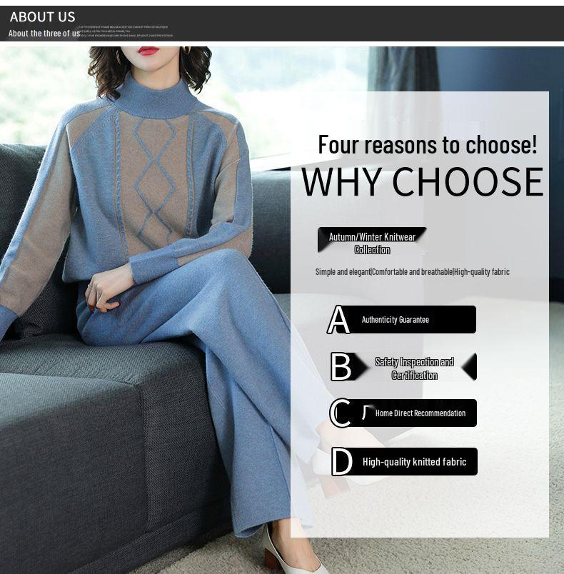 Mom's Casual Knit Wide-Leg Pants Set - Plus Size Autumn/Winter Sweater for Women