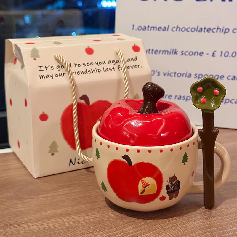 Cute Apple Bear Ceramic Mug Gift Set