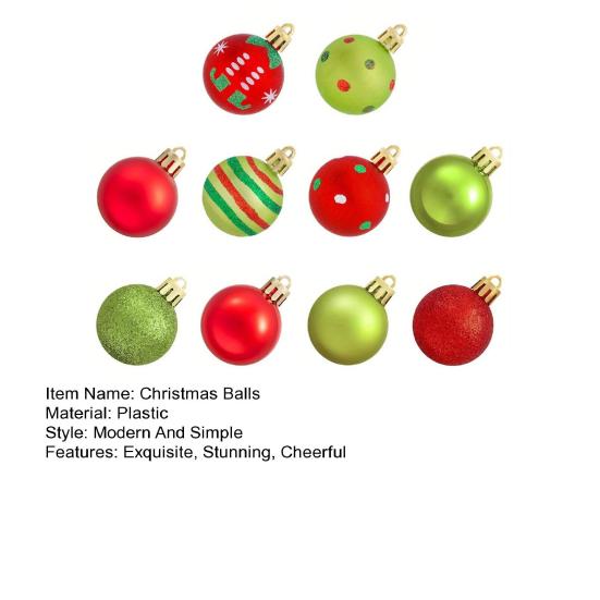 50 Pcs Christmas Balls Ornaments 1.6" Small Shatterproof Plastic Baubles Red Green Xmas Tree Hanging Balls Decoration for Tree Wreath Garland