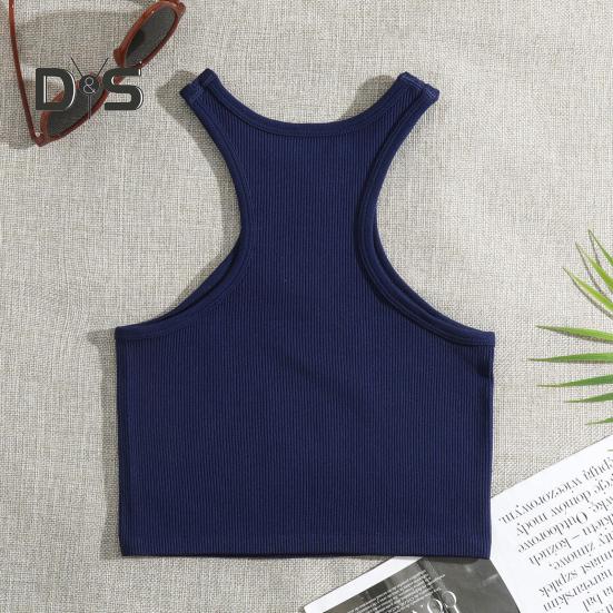 Women Running Vest O-Neck Sleeveless Short Tank Tops Solid Color Ribbed Elastic Fitting Quick Drying Racer Back Vest