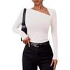 Women Long Sleeve Oblique Collar Slim Fit Solid Inner Base Layer T Shirt