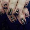 Halloween Press On Nail 24Pcs Dark Theme Kitten Tomb Design Glittering French Tips Nail Art For Costume Party