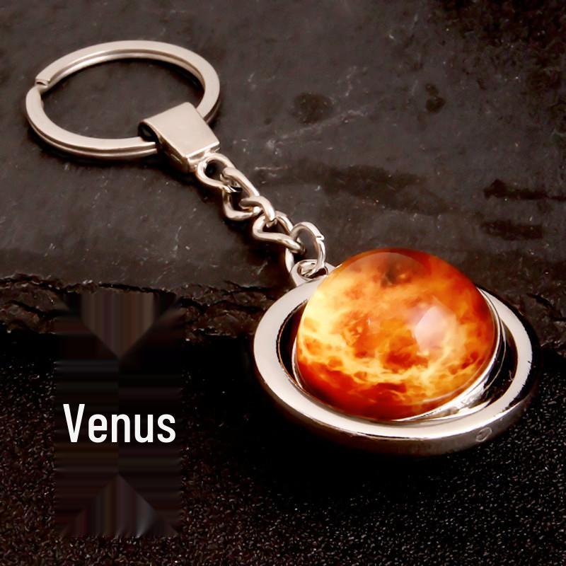 Rotating Saturn & Planets Crystal Keychain with Luminous Sun & Moon