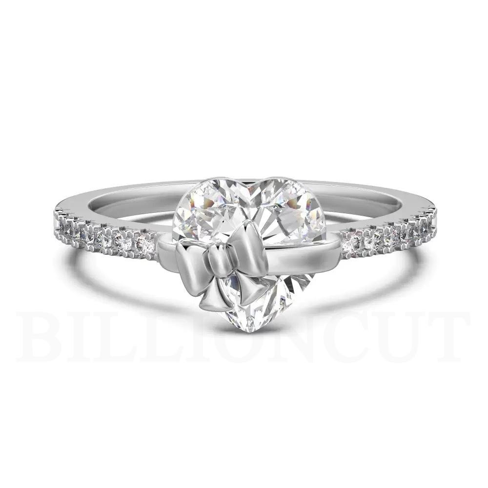 NEW 925 Silver Romantic Heart Bow Ring Delicate Shining Inlaid Design, Sweet Luxury Engagement Ring for Women Jewelry