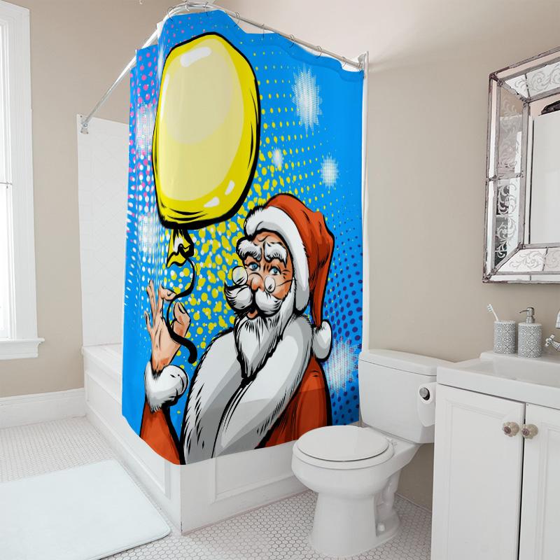 TU Santa Claus Shower Curtain Christmas Bathroom Decor Holiday Festive Xmas Pattern Waterproof Home Decor Vintage Style Wall Art