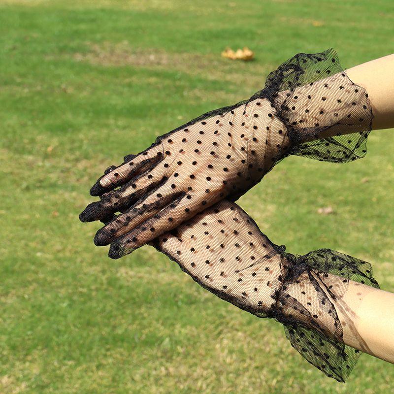 

Polka Dot Lace Gloves Women Thin Mesh Breathable Retro Elegant Hepburn Style Finger Division Hollow out Black with Cheongsam Black One size