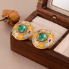 Vintage Lake Blue Green Glass Round Oil Drop Earrings Fresh and Colorful Contrasting Colors Niche High-end Stud Earrings