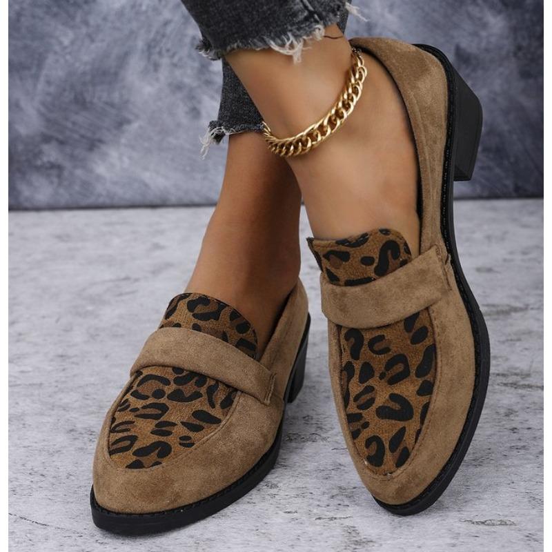 Modne Damskie Buty Casual Wiosna Nowe Modne Mokasyny Duży Rozmiar Casualowe Średni Obcas Sneakersy Damskie Okrągły Nosek Panterka Wsuwane Buty