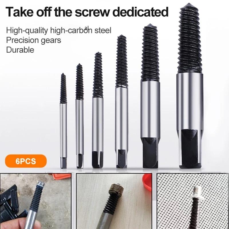 6Pcs Screw Extractor Broken Bolt Damaged Screw Extractor Remover Set Easy Out Drill Bits Tools Kit