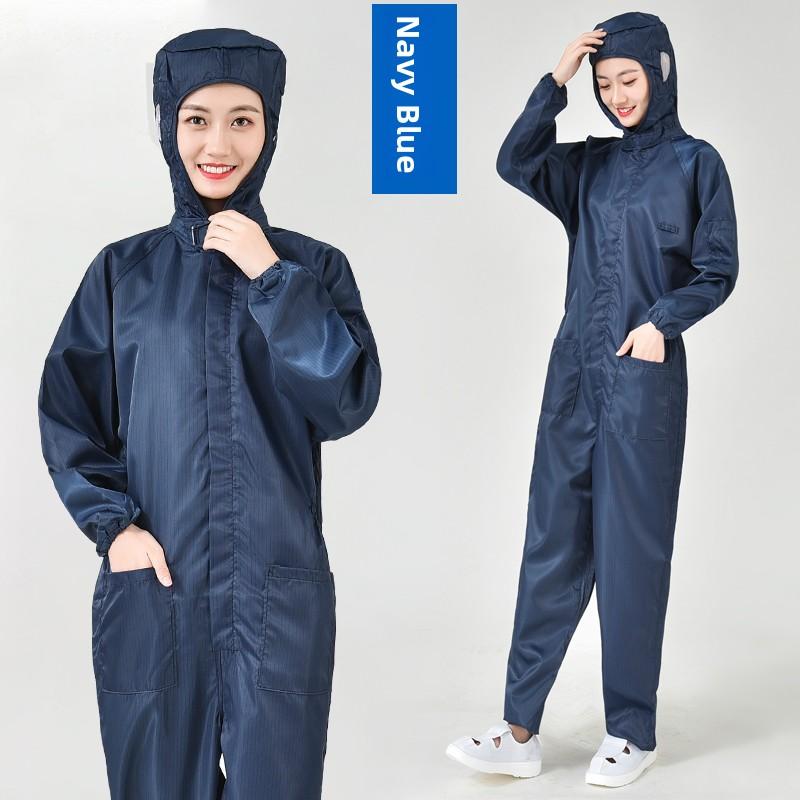 Mono sin pelusa con capucha para hombre y mujer Ropa de trabajo Disipación estática Azul ey Agricultura Traje de limpieza de cuerpo completo