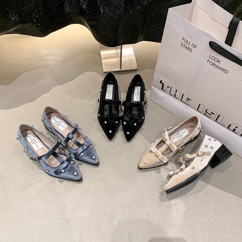 Rivet Designer High Heels Women Pointed Toe Elegant Office Women Shoes Spring Autumn Fashion Suede Low Heel Mules Pumps Women