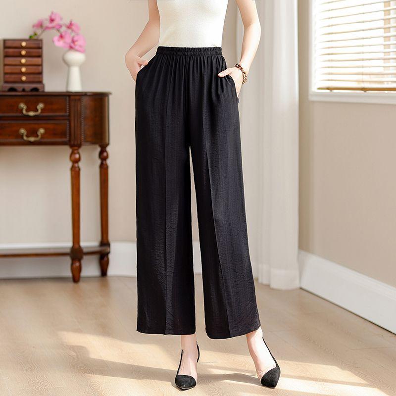 

Простота Повседневные Летние Брюки Женские Однотонные Эластичная Талия Карманы Тонкий Стиль Элегантные С Завышенной Талией Свободные Широкие Укороченные Брюки 4XL чёрный