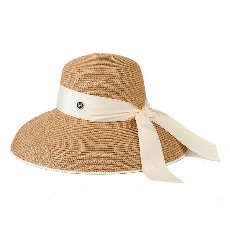 Korean Style Women's Wide Brim Straw Hat - Summer Seaside Bow Sun Protection
