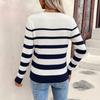 Women S Long Sleeve Striped Crew Neck Faux Buttons Decor Fitted Knit Sweater