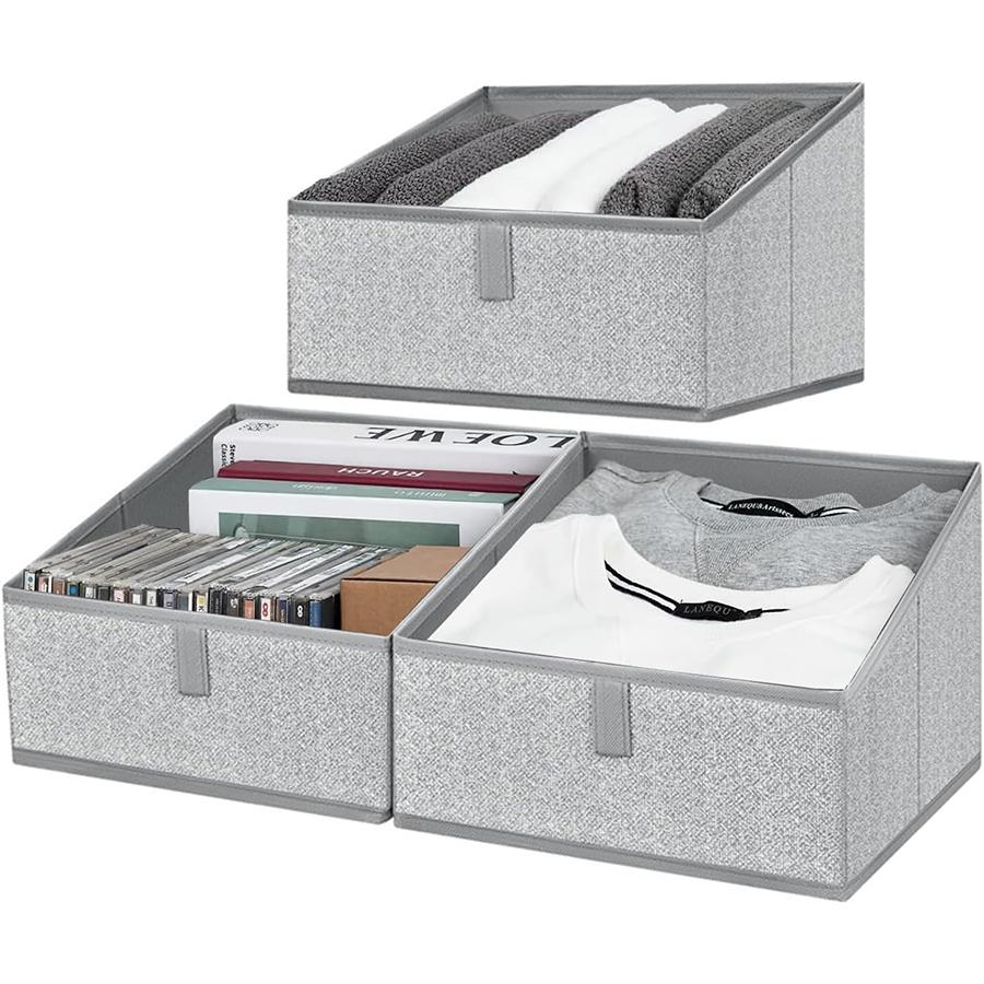 

3-Pack Closet Storage Bins, Trapezoid Storage Box for Shelves, Fabric Closet Bins and Organizing Baskets, Gray