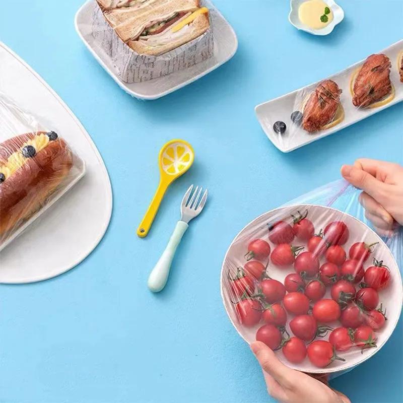 100 Buc. Huse Elastice pentru Alimente, Capace de Bol de Plastic de Unică Folosință pentru Depozitarea Fructelor și Legumelor, Folii de Etanșare pentru Prospețime