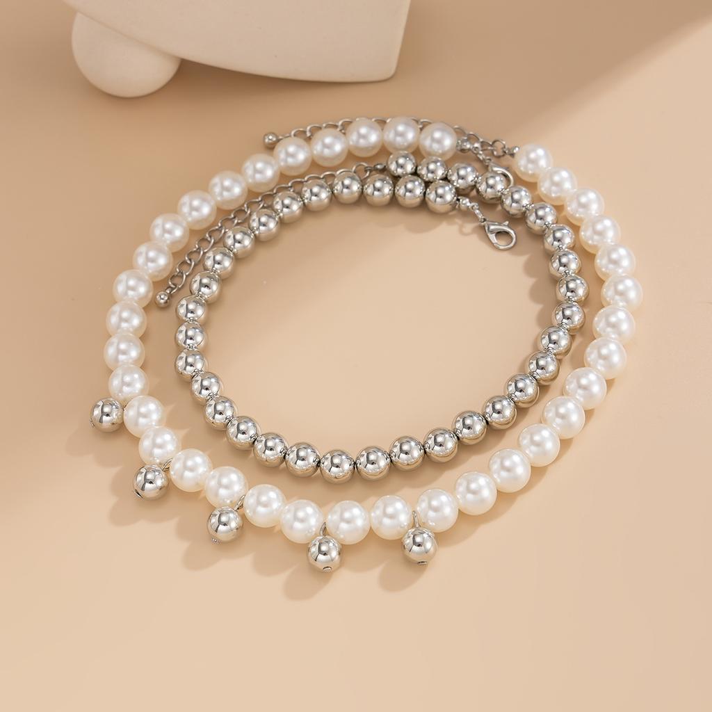 Suitable for Travel Beach Style Shell Starfish Conch Pendant Necklace Simple Imitation Pearl CCB Beaded Clavicle Chain Girl