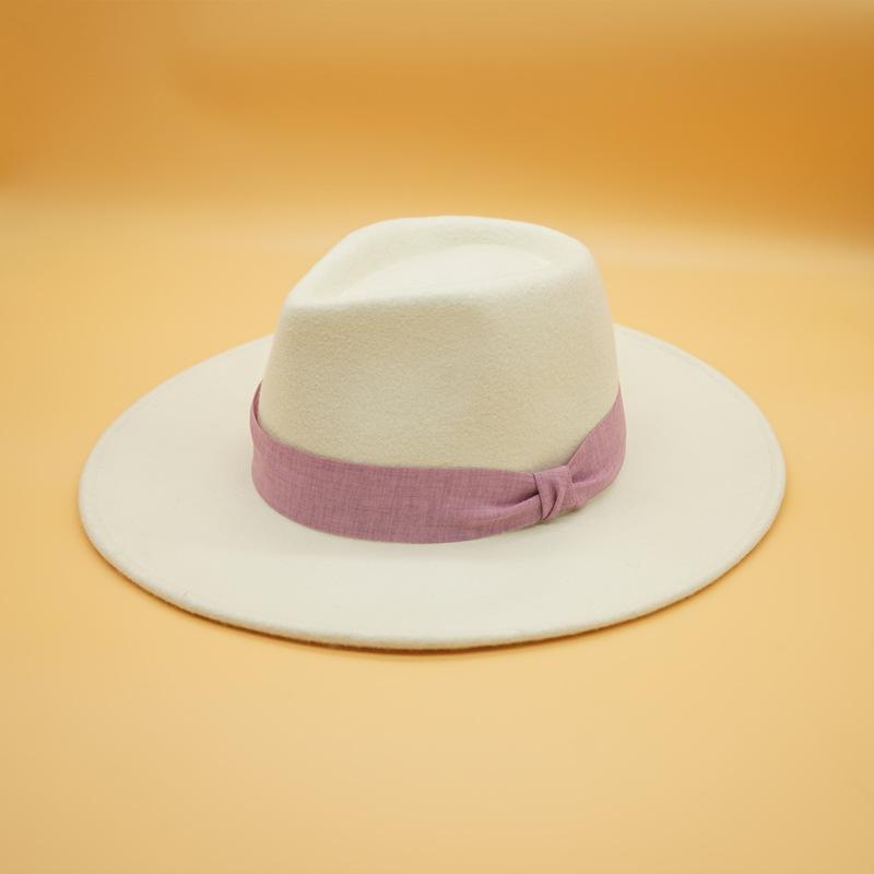 French Retro Simple White Woolen Flat Top Panama Top Hat Female Autumn And Winter British Celebrity Felt Elegant Hat