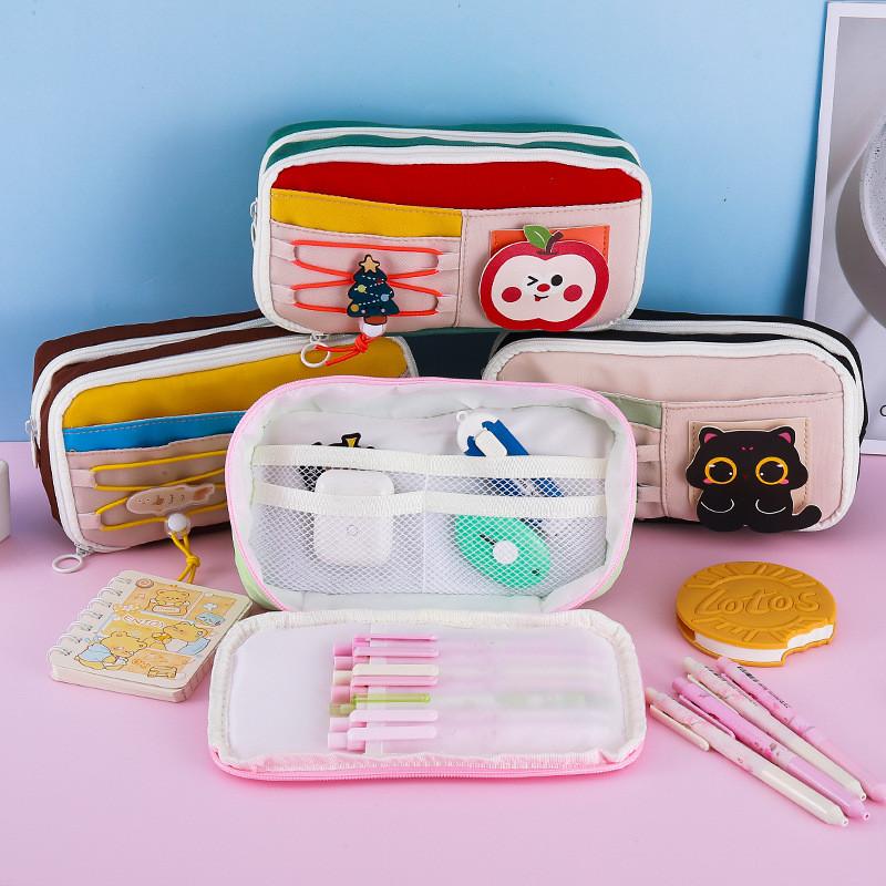 Canvas Student Pencil Case With Multifunctional Large Capacity For School Use