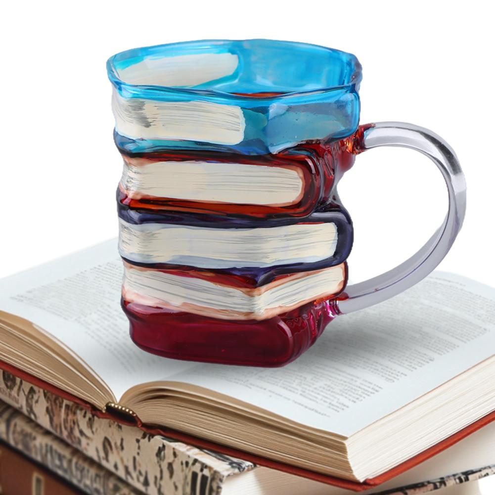 Creative Painted Book Mug Cute 3D Colored Book Glass Cup Decorative Book Stack Coffee Mug Funny Water Cup Cute Kitchen Drinkware