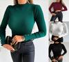 Autumn/Winter 2025 High Neck Slim Fit Ribbed Sweater for Women with Shell Buttons