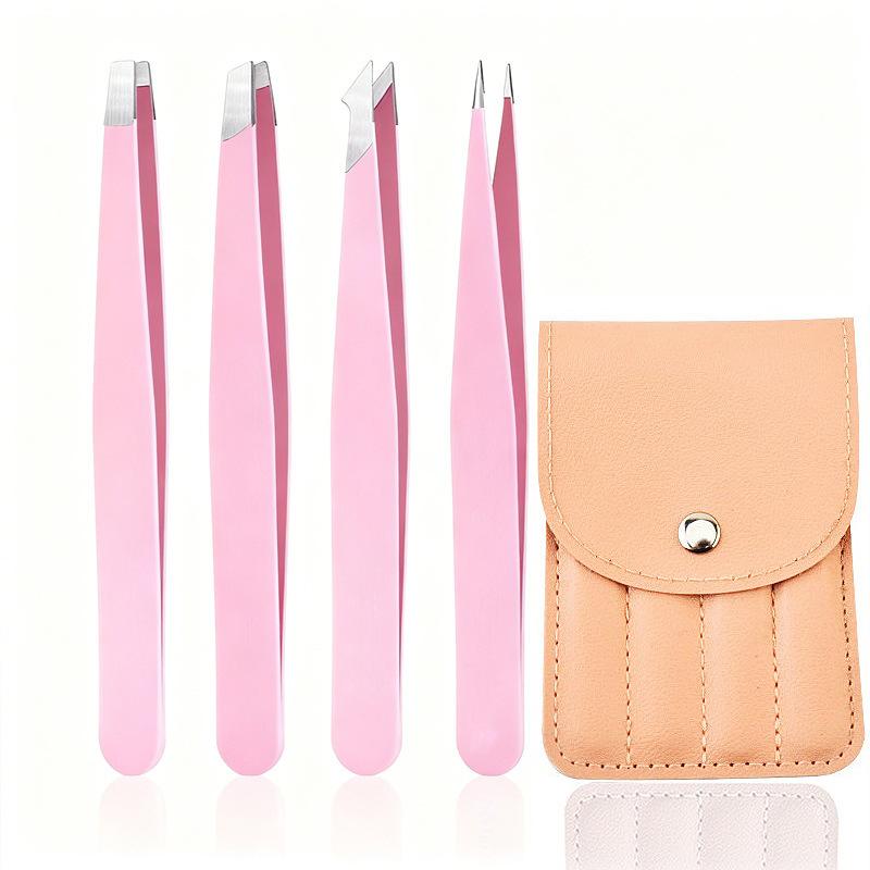 4-piece Stainless Steel Eyebrow Tweezers Purple Set Makeup Tools for Eyelash Extension, Eyebrow Shaping, Hair Removal