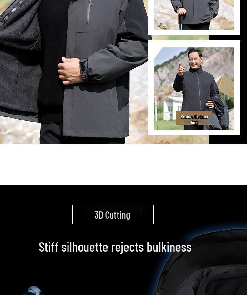 Men’s Three-In-One Windbreaker: Plus Velvet Detachable Jacket for Middle-Aged and Elderly – Perfect for Spring and Autumn.