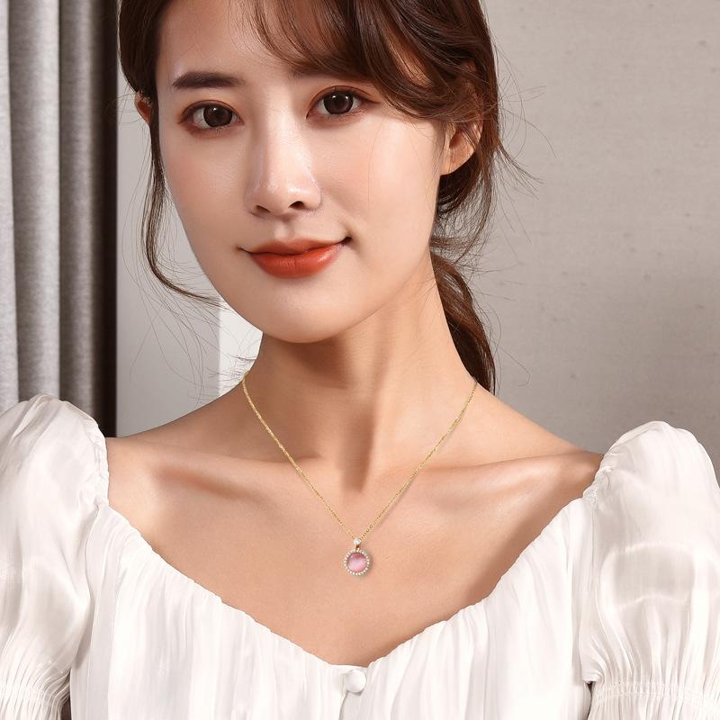 Stylish Titanium Simple Steel Choker Necklace With Gorgeous Cat Eye Pendant Stone