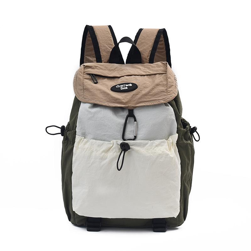 Schoolbag's new large-capacity backpack is simple and lightweight, contrasting color backpack, drawstring, men's and women's schoolbags