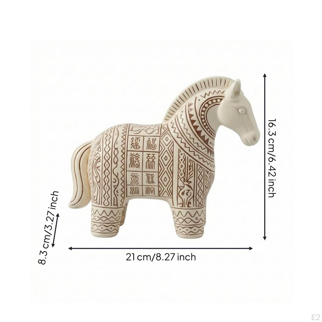 Horse Figurine FolkHandcrafted Statue AntiqueStyle Ornament for Living Room, Shelf, Desk