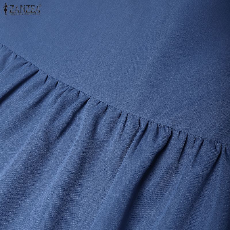 ZANZEA Abito Casual da Donna Girocollo Tinta Unita Largo Manica Corta