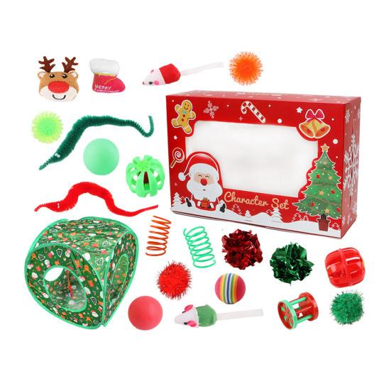 1 Set Christmas Cat Toys Interactive Teaser Wand Rattle Ball Feathered Plush Mice Cat Entertainment Toys for Indoor Cats Kittens Exercise Holiday Gift