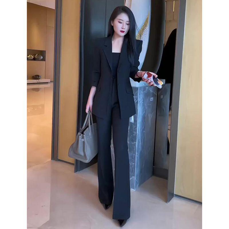 

Нарядная черная деловая одежда Женский костюм Костюм 2025 Новое поступление Собеседование Рабочее место Элегантный Способный костюм Верхняя одежда Black (suit + pants) S