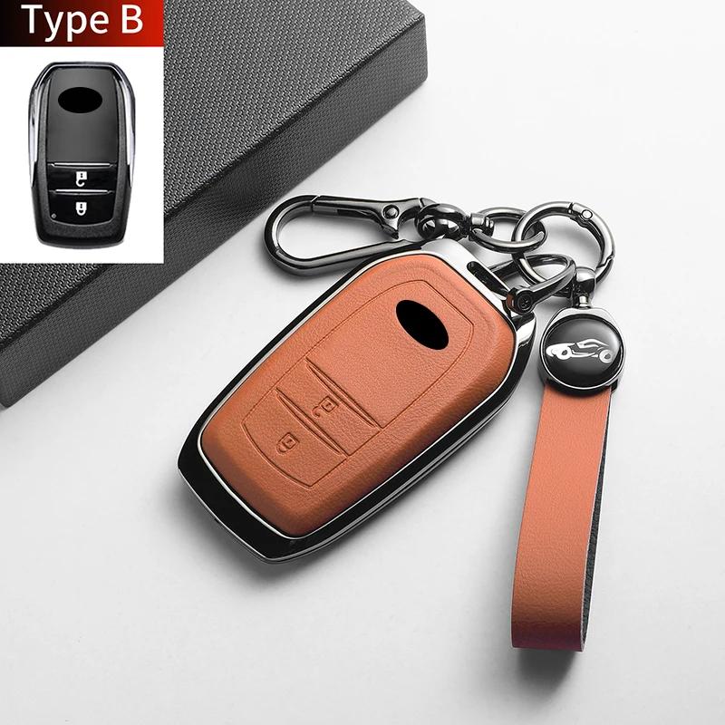 Leather Metal Car Key Case For Fortuner Camry Yaris Cross Hilux Innova Land Cruiser 200 300 Prado Crown TLK 200 Auto Accessories