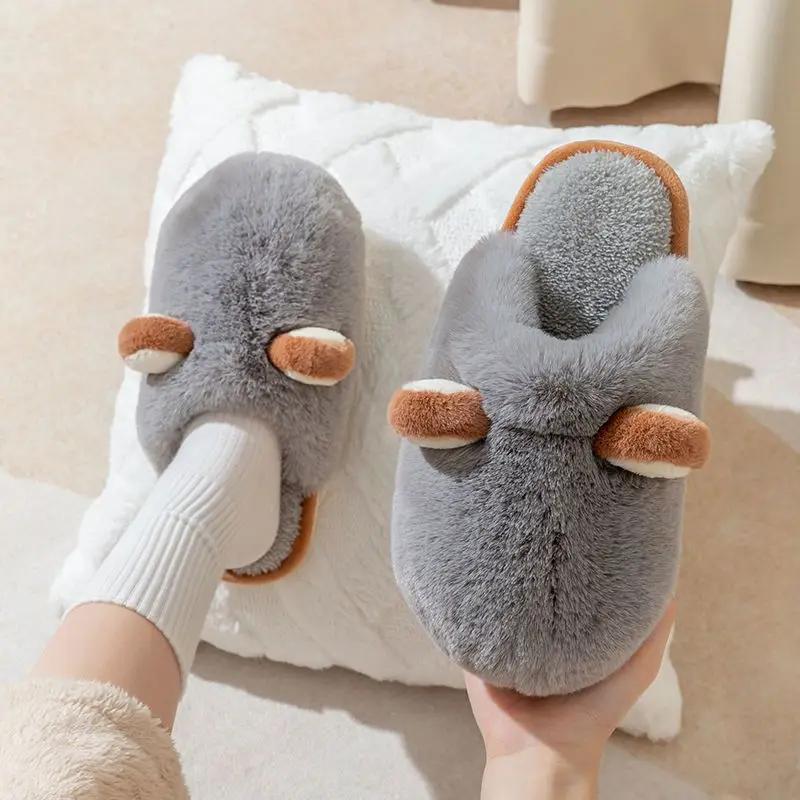 Fashion Casual Fluffy Slippers Women House Winter Plush Cute Cartoon Designer Shoes Ladies Flats Home Fashion Platform Footwear Big Size 44-45 3594₽