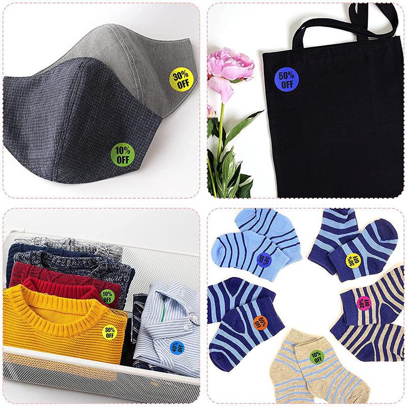 Okrągłe naklejki rabatowe o średnicy 1 cala: Czarny tekst na kolorowych etykietach samoprzylepnych na przecenione artykuły (25 MM)