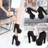 2025 17Cm Catwalk Shoes Super High Heel Thick Heel Sandals  High Back Zipper Black High Heels Women's Summer ZYW-628-1